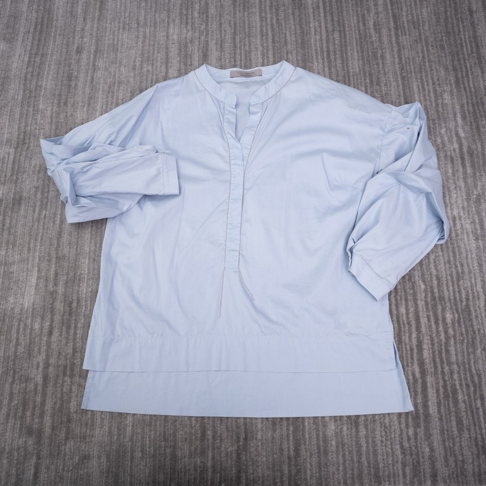 D. Exterior Tunic Blouse Womens S Blue Good Italy Cotton Blend Chain Trim